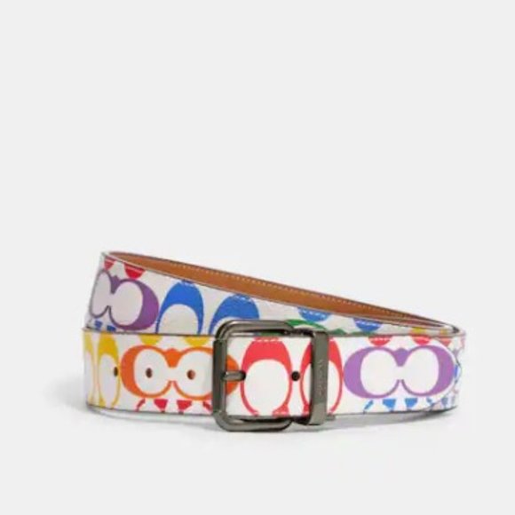 NWT Coach Roller Buckle Cut To Size Reversible Belt Rainbow Signature Canvas